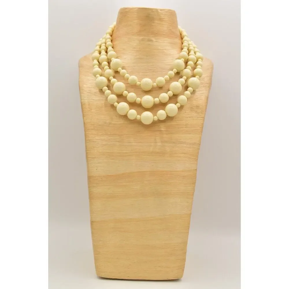 Monet Vintage Beaded Necklace Off White Round Layered Chunky Signed 1970s BinA17